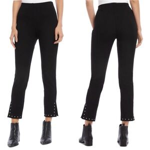 KAREN KANE Piper Black Cropped Pants Slit & Studded Hem Stretchy Pull On sz L